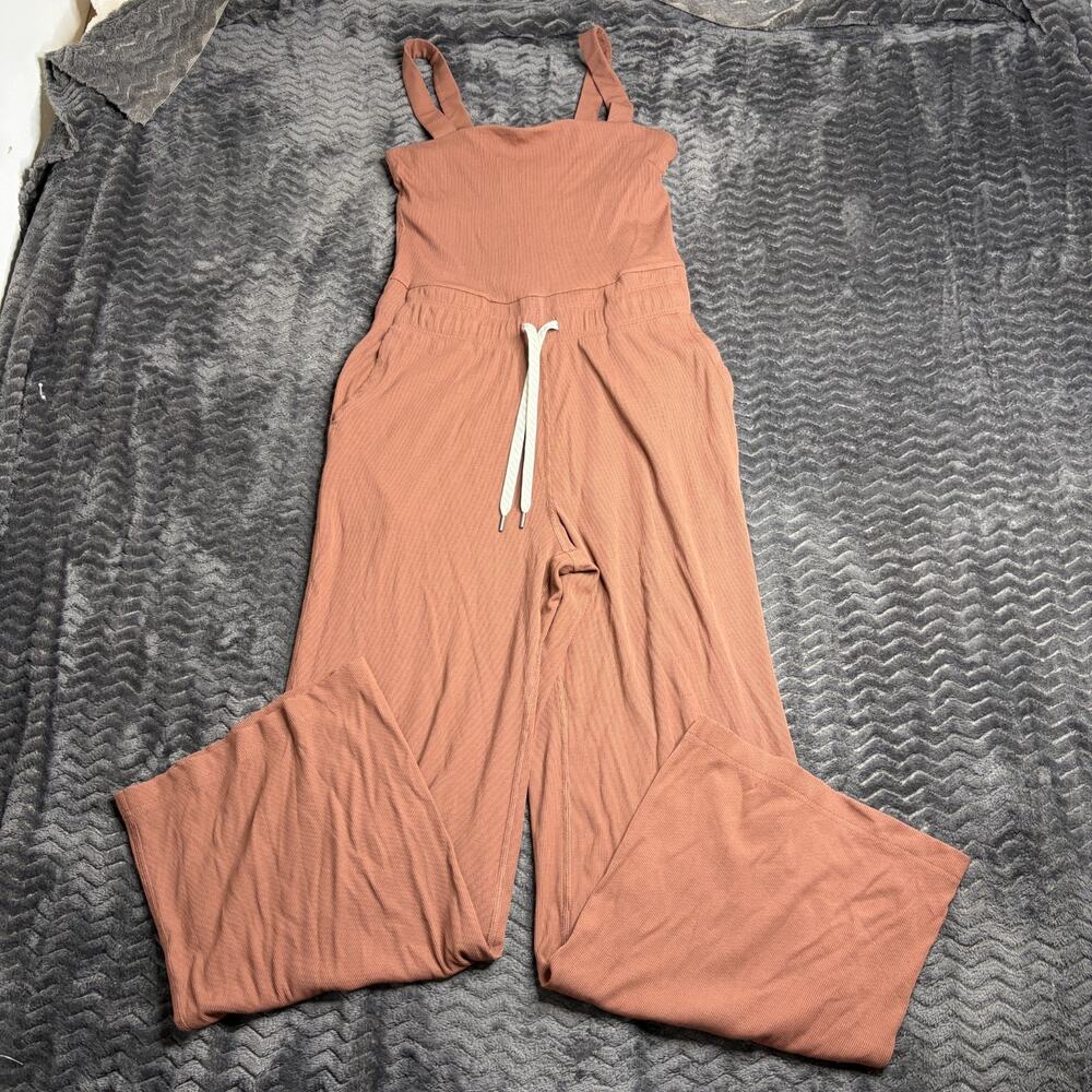 Vuori Mudra Ribbed Square Neck Sleeveless Wide Leg Jumpsuit Hazelnut Brown Small